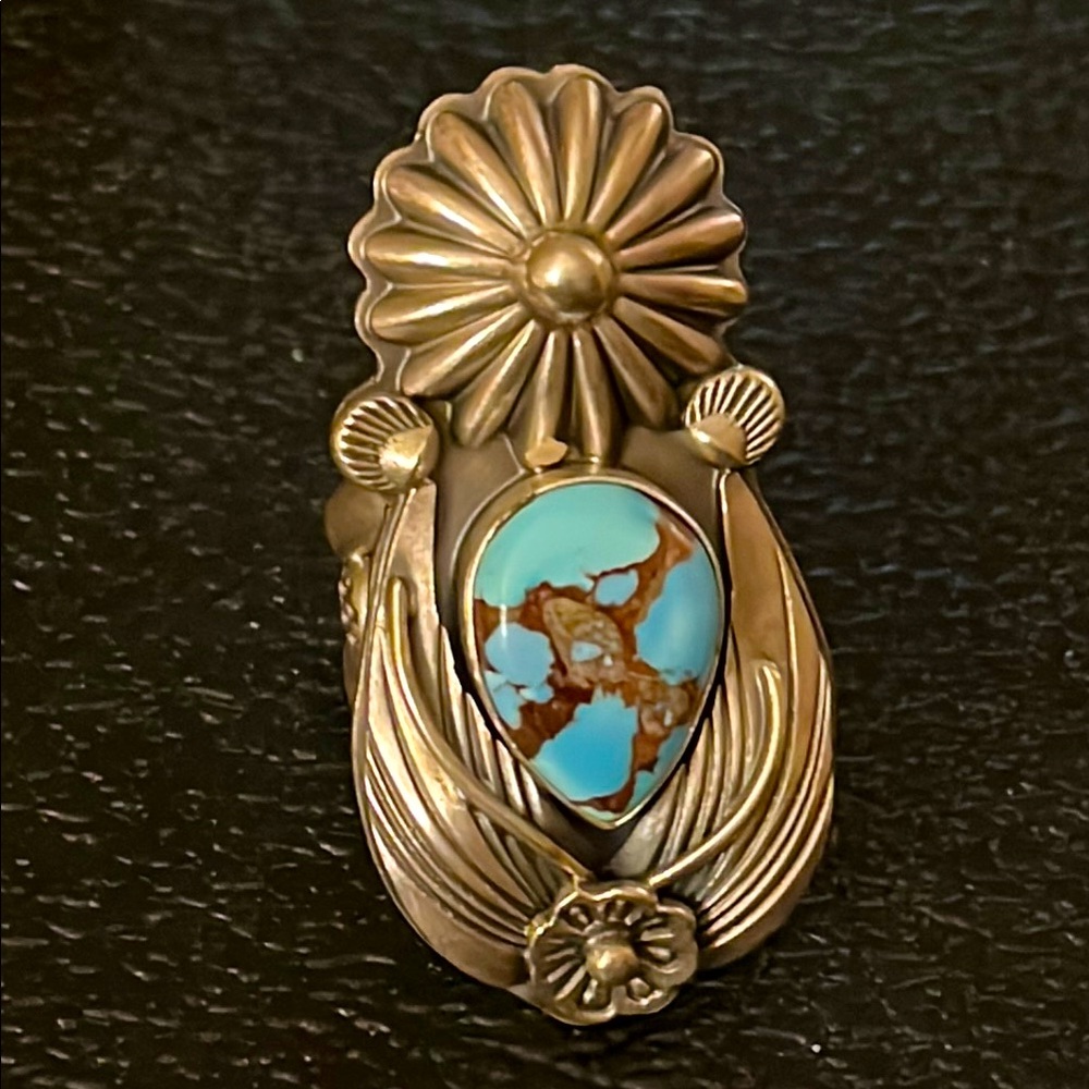 Native American Golden Hills turquoise sterling silver ring adjustable size